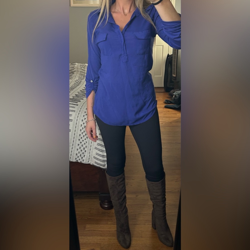 Collared bright blue shirt
